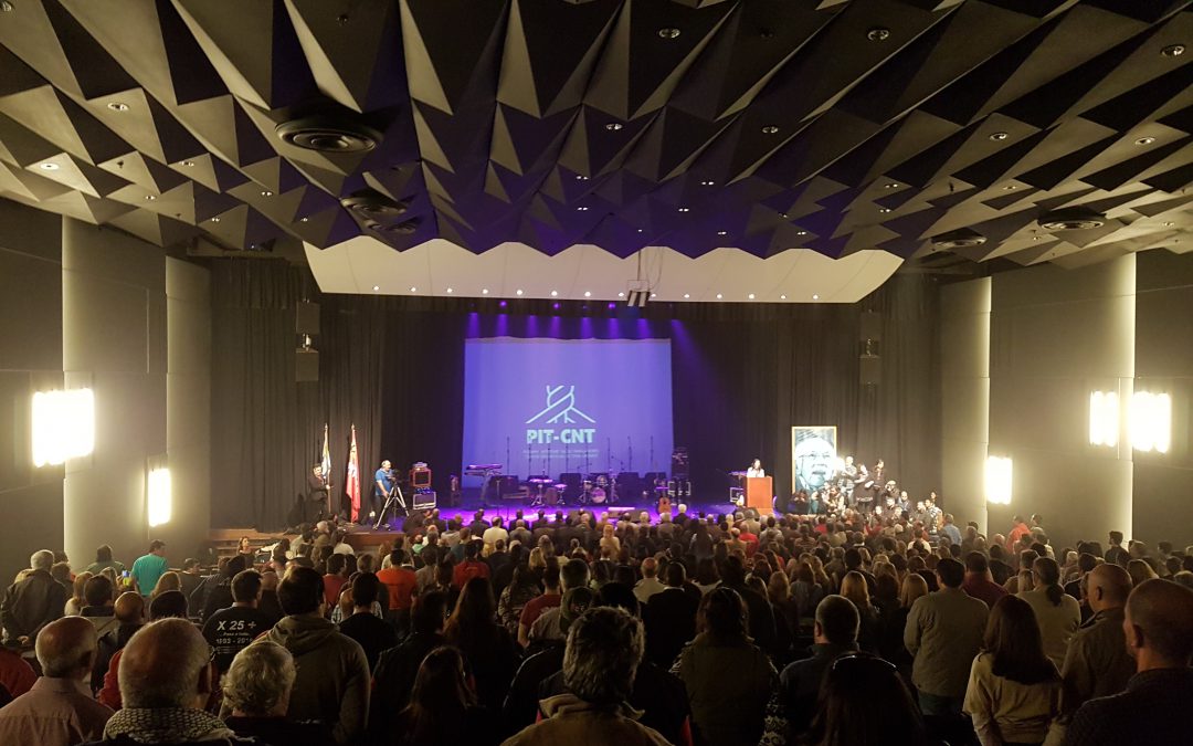 Milagro Pau y Fernando Pereira hablan desde la apertura del XIII Congreso del PIT-CNT